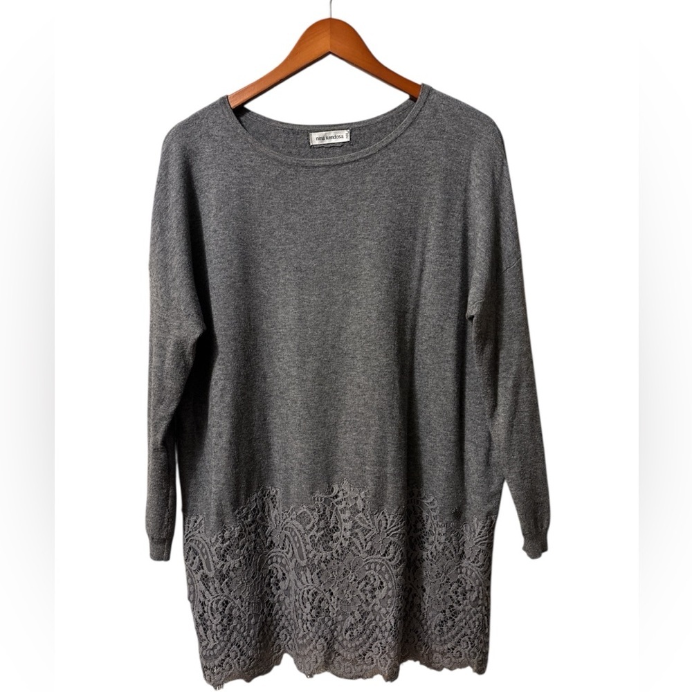 Nina Kendosa Gray Lace Hem Sweater